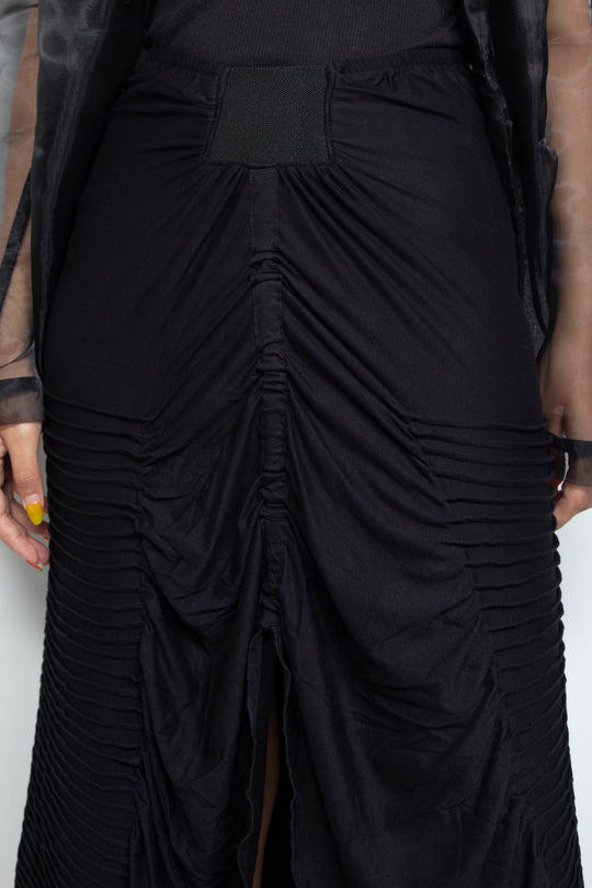 ETHER STITCHED BLACK WRAP JERSEY SKIRT