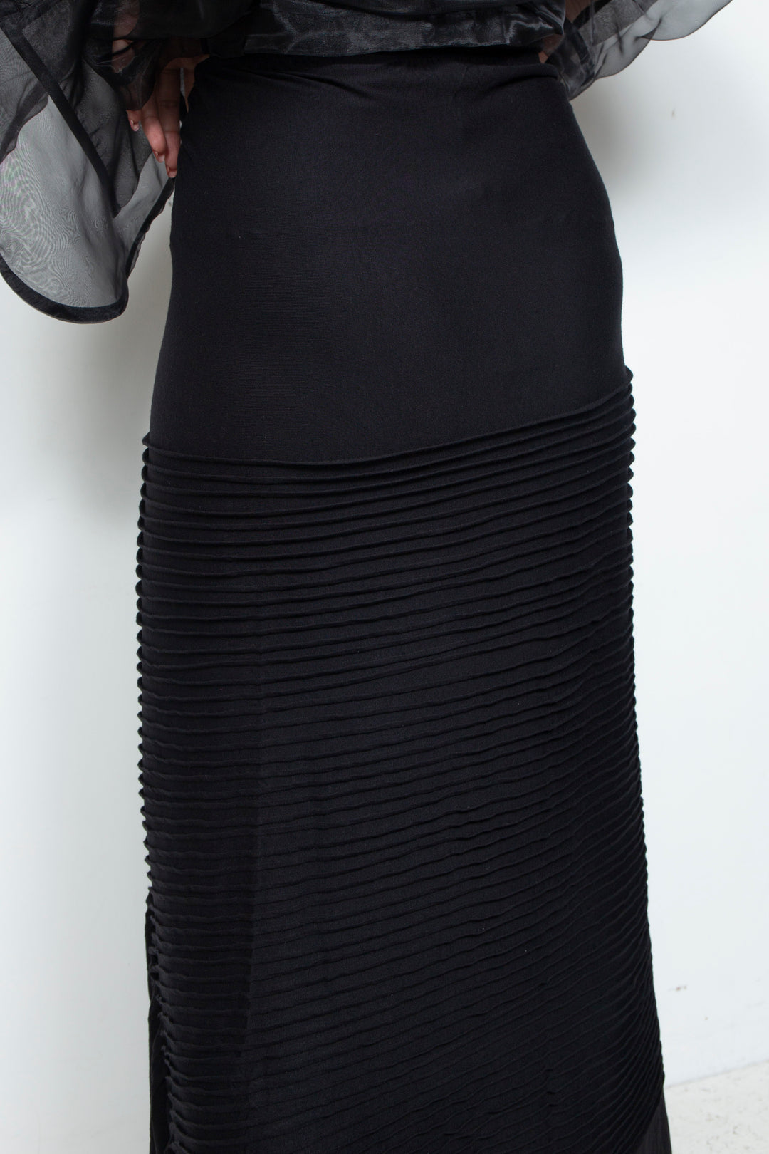 ETHER STITCHED BLACK WRAP JERSEY SKIRT