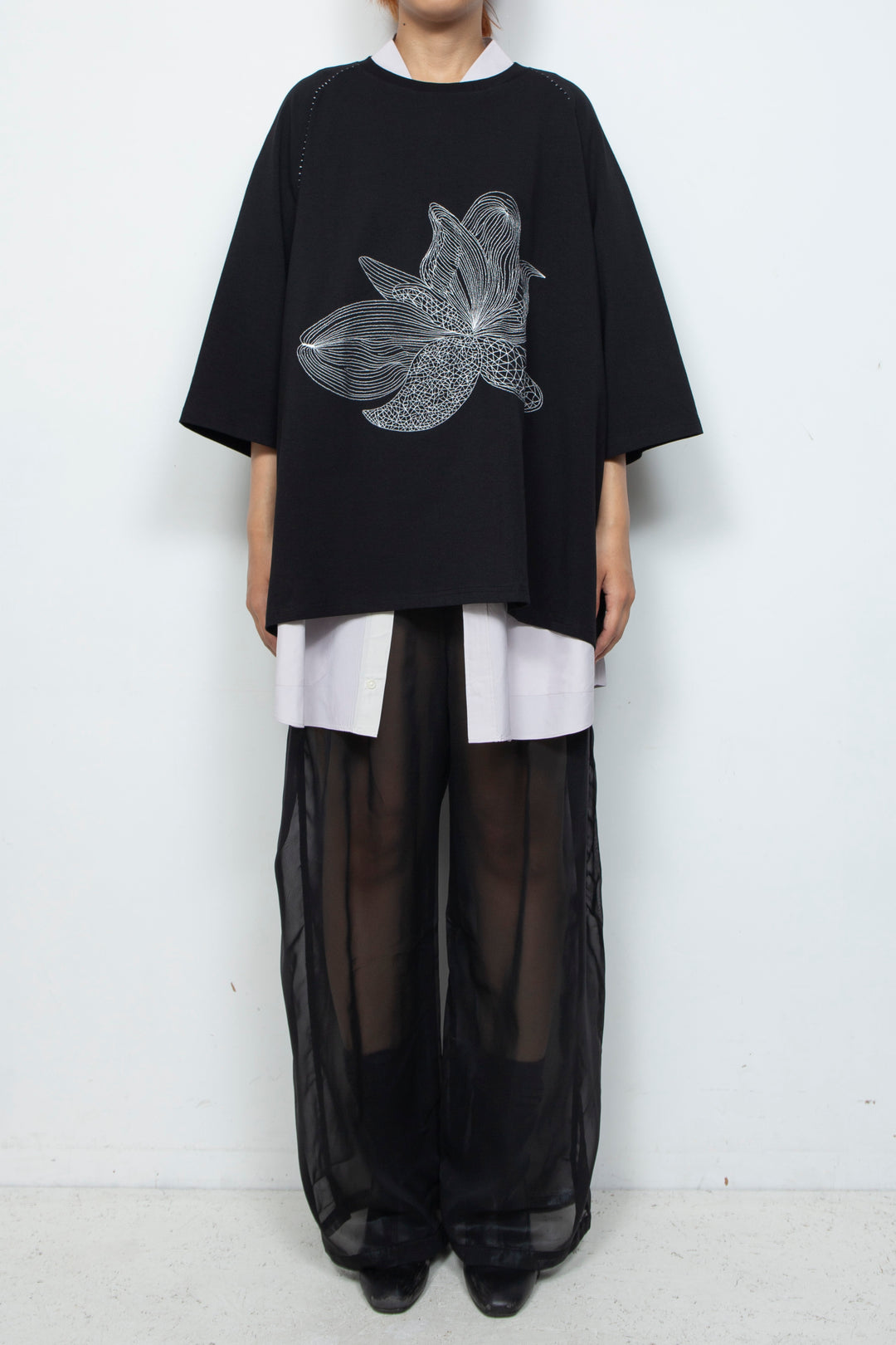 ETHER EMBROIDERED LOOSE-FITTING BLACK JERSEY OVERSIZED TEE
