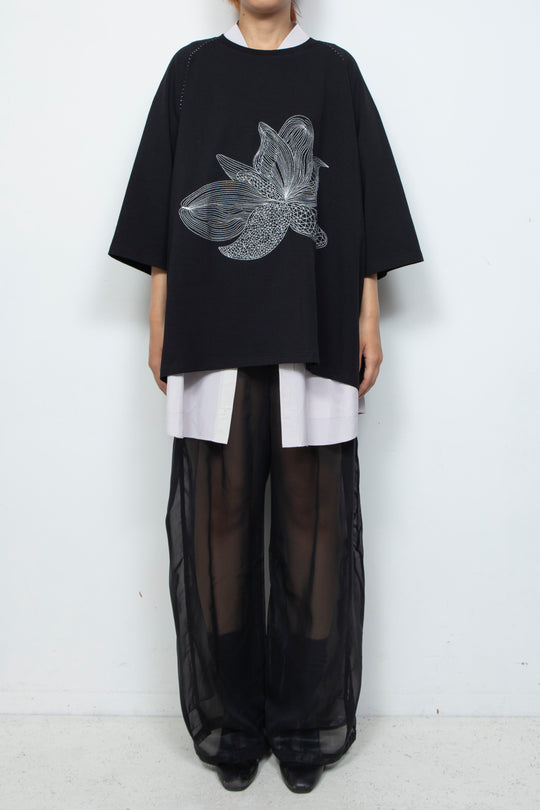 ETHER EMBROIDERED LOOSE-FITTING BLACK JERSEY OVERSIZED TEE