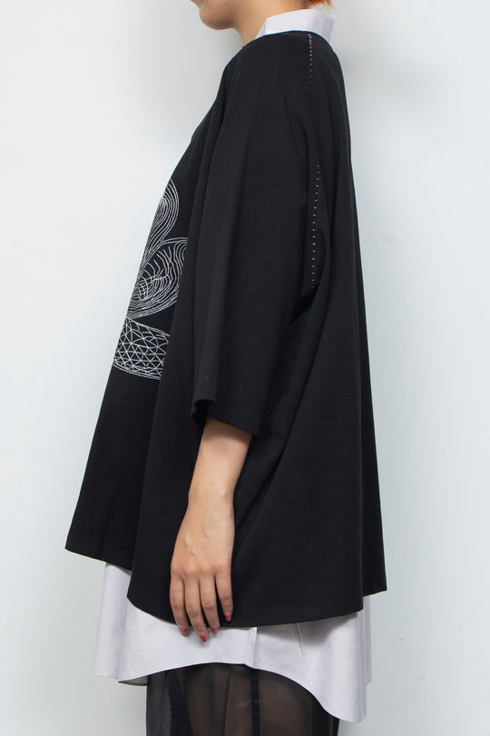 ETHER EMBROIDERED LOOSE-FITTING BLACK JERSEY OVERSIZED TEE