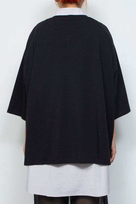 ETHER EMBROIDERED LOOSE-FITTING BLACK JERSEY OVERSIZED TEE