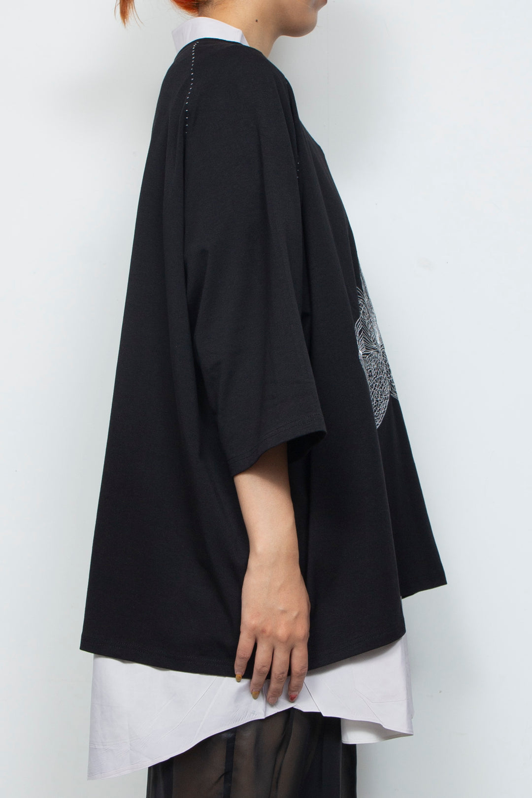 ETHER EMBROIDERED LOOSE-FITTING BLACK JERSEY OVERSIZED TEE