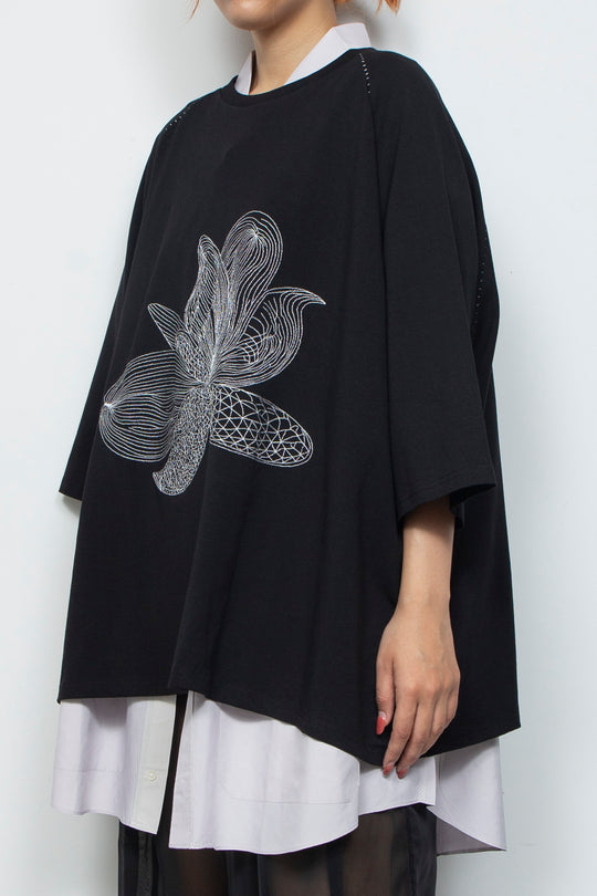ETHER EMBROIDERED LOOSE-FITTING BLACK JERSEY OVERSIZED TEE