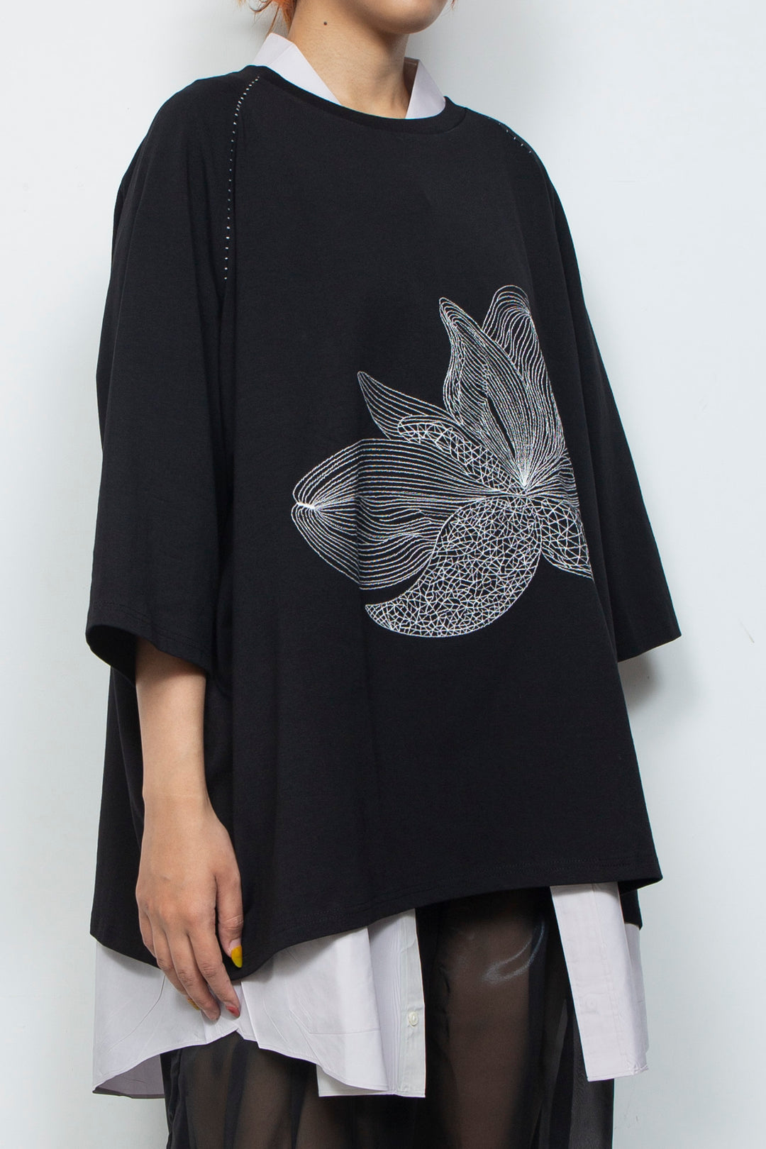 ETHER EMBROIDERED LOOSE-FITTING BLACK JERSEY OVERSIZED TEE