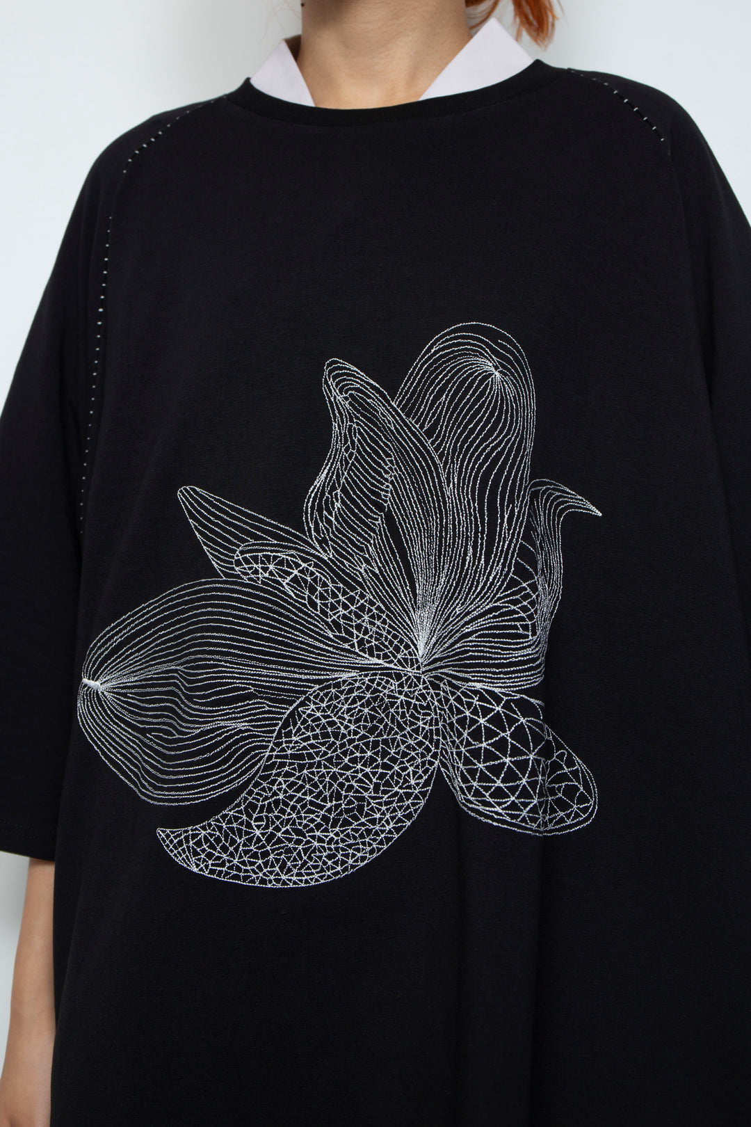 ETHER EMBROIDERED LOOSE-FITTING BLACK JERSEY OVERSIZED TEE