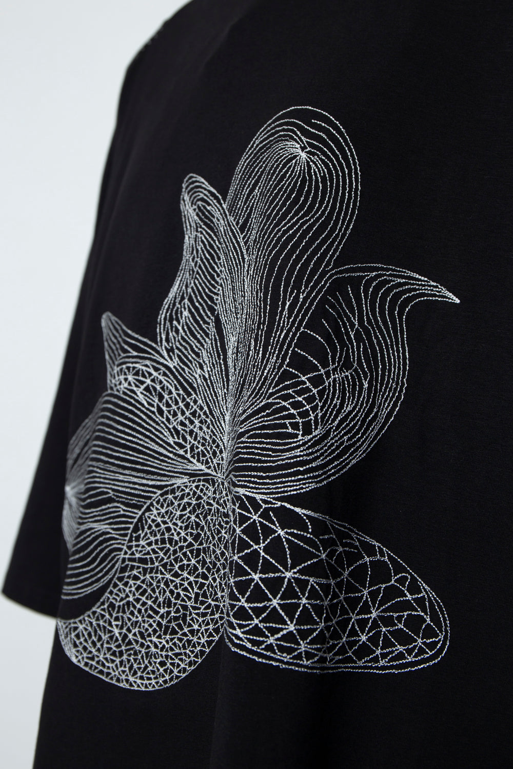 ETHER EMBROIDERED LOOSE-FITTING BLACK JERSEY OVERSIZED TEE