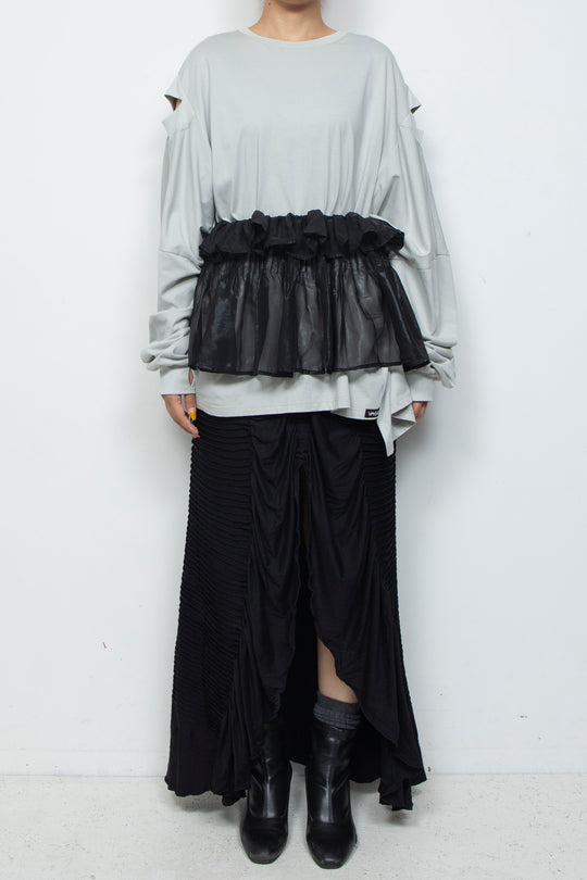 ETHER BLACK CHIFFON PLEATED REGAL WAIST BAND