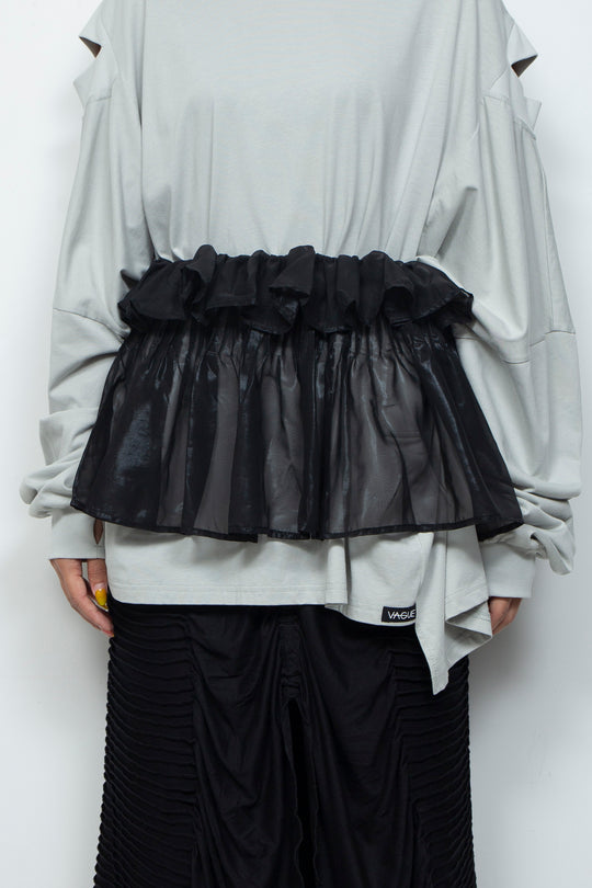 ETHER BLACK CHIFFON PLEATED REGAL WAIST BAND