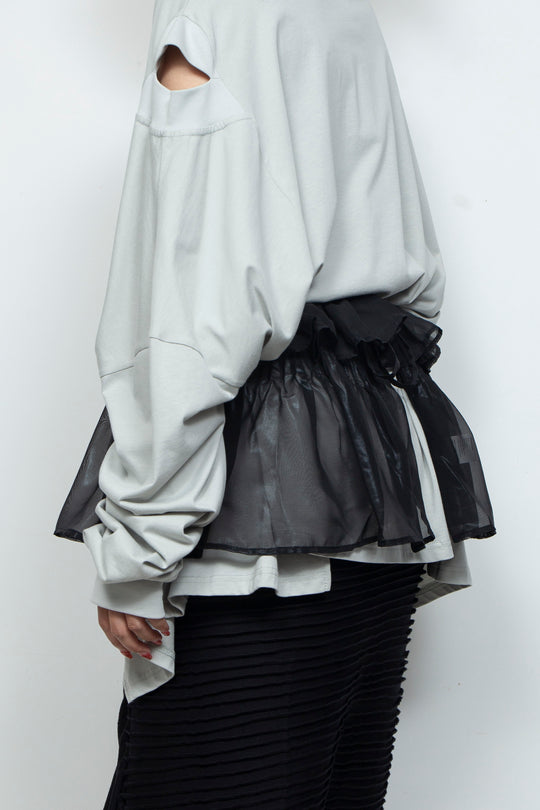 ETHER BLACK CHIFFON PLEATED REGAL WAIST BAND