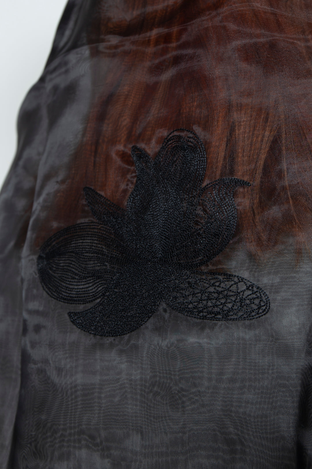 ETHER WIDE-BRIM EMBROIDERED BLACK ORGANZA HAT