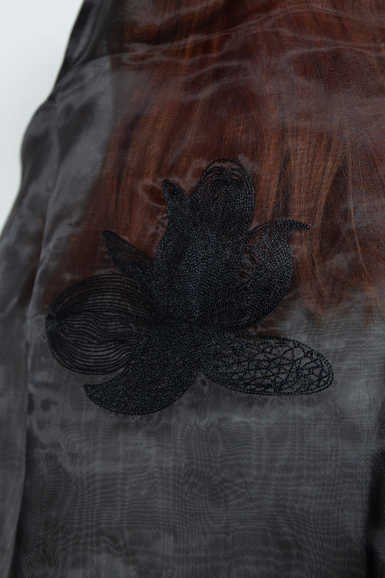 ETHER WIDE-BRIM EMBROIDERED BLACK ORGANZA HAT