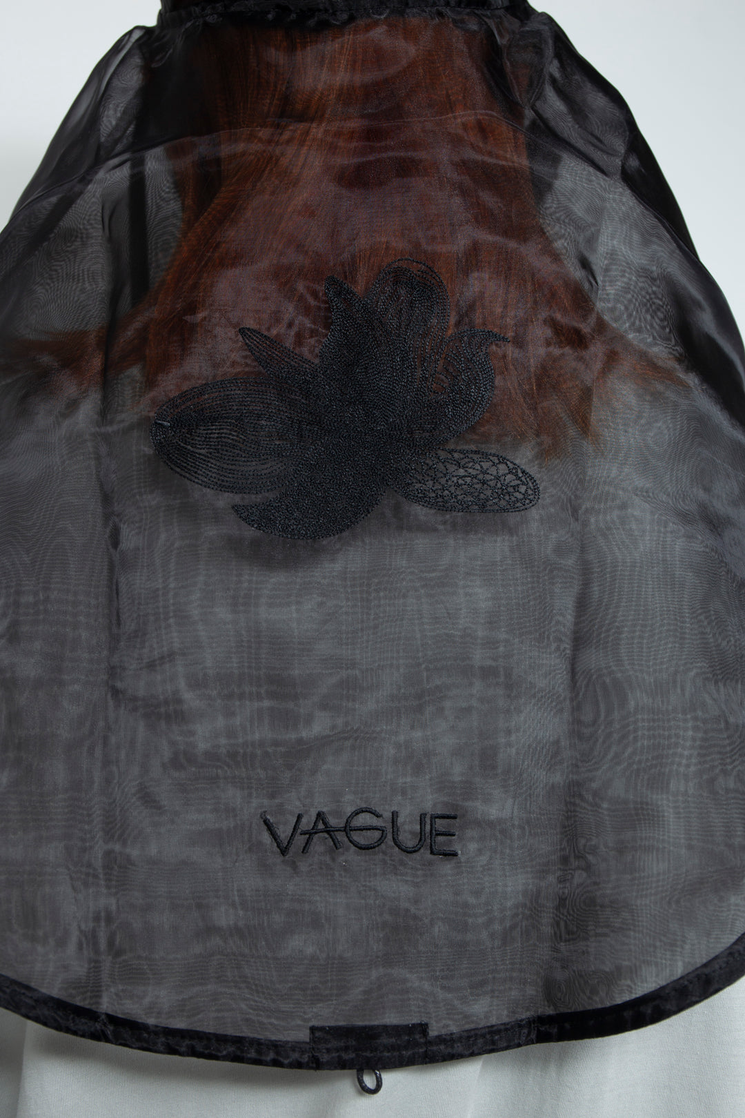 ETHER WIDE-BRIM EMBROIDERED BLACK ORGANZA HAT