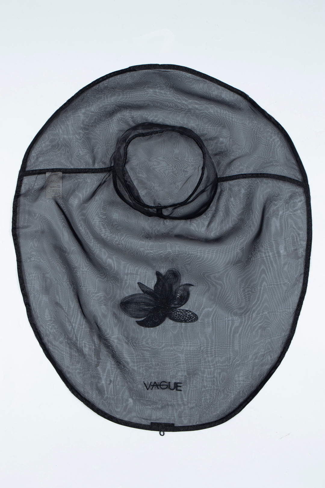 ETHER WIDE-BRIM EMBROIDERED BLACK ORGANZA HAT