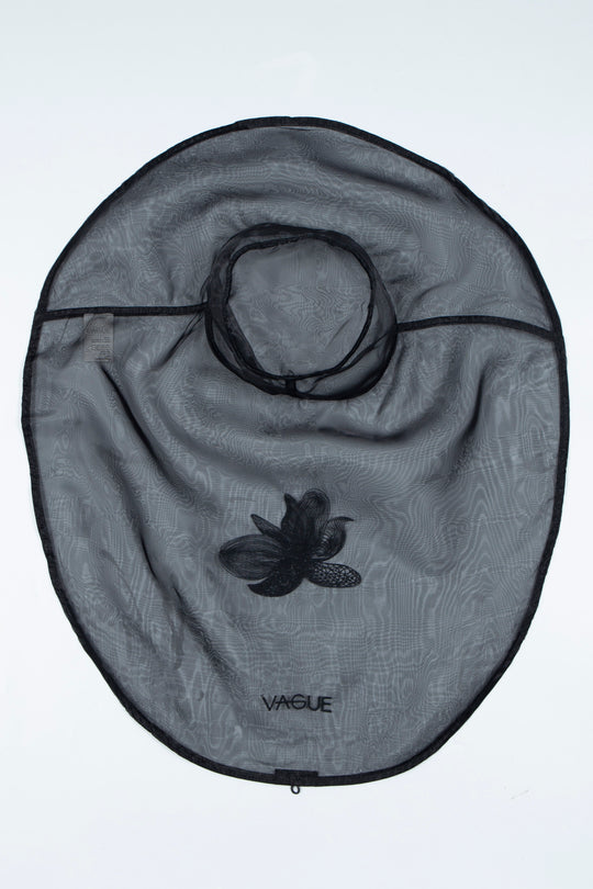 ETHER WIDE-BRIM EMBROIDERED BLACK ORGANZA HAT