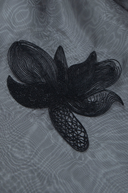 ETHER WIDE-BRIM EMBROIDERED BLACK ORGANZA HAT