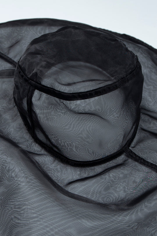 ETHER WIDE-BRIM EMBROIDERED BLACK ORGANZA HAT