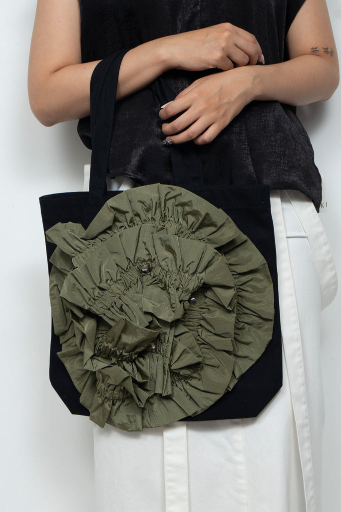 frill tote black×khaki HOUGA（ホウガ） 通販・取り扱い店舗 渋谷