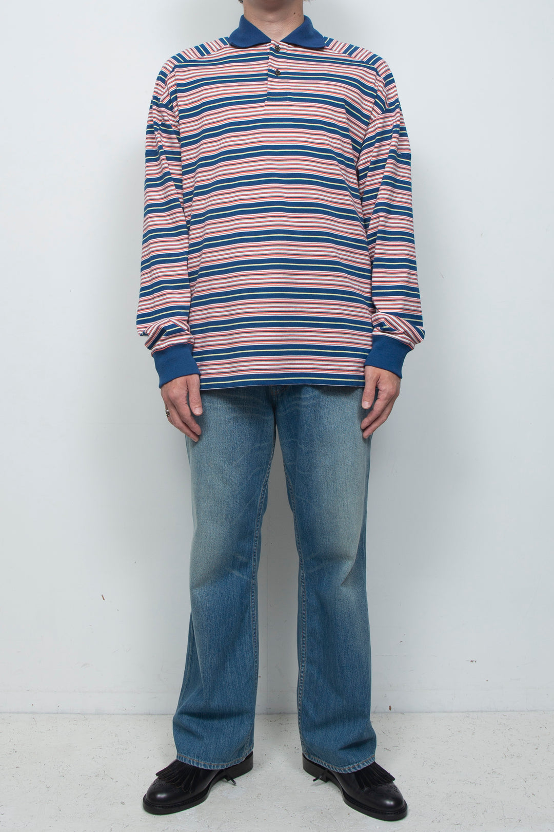 "ROESIE's" Nostalgic Border Polo Shirt NAVY