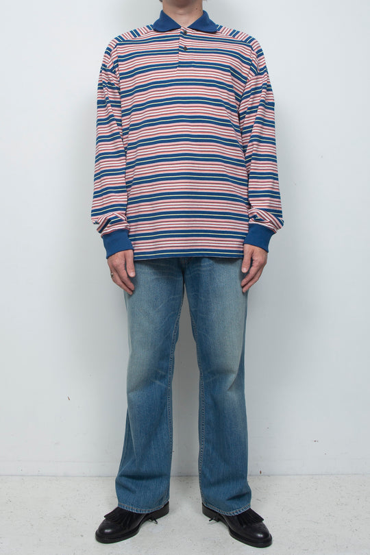 "ROESIE's" Nostalgic Border Polo Shirt NAVY