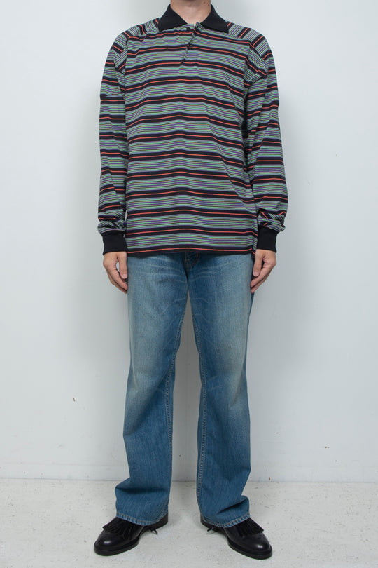 "ROESIE's" Nostalgic Border Polo Shirt BLACK