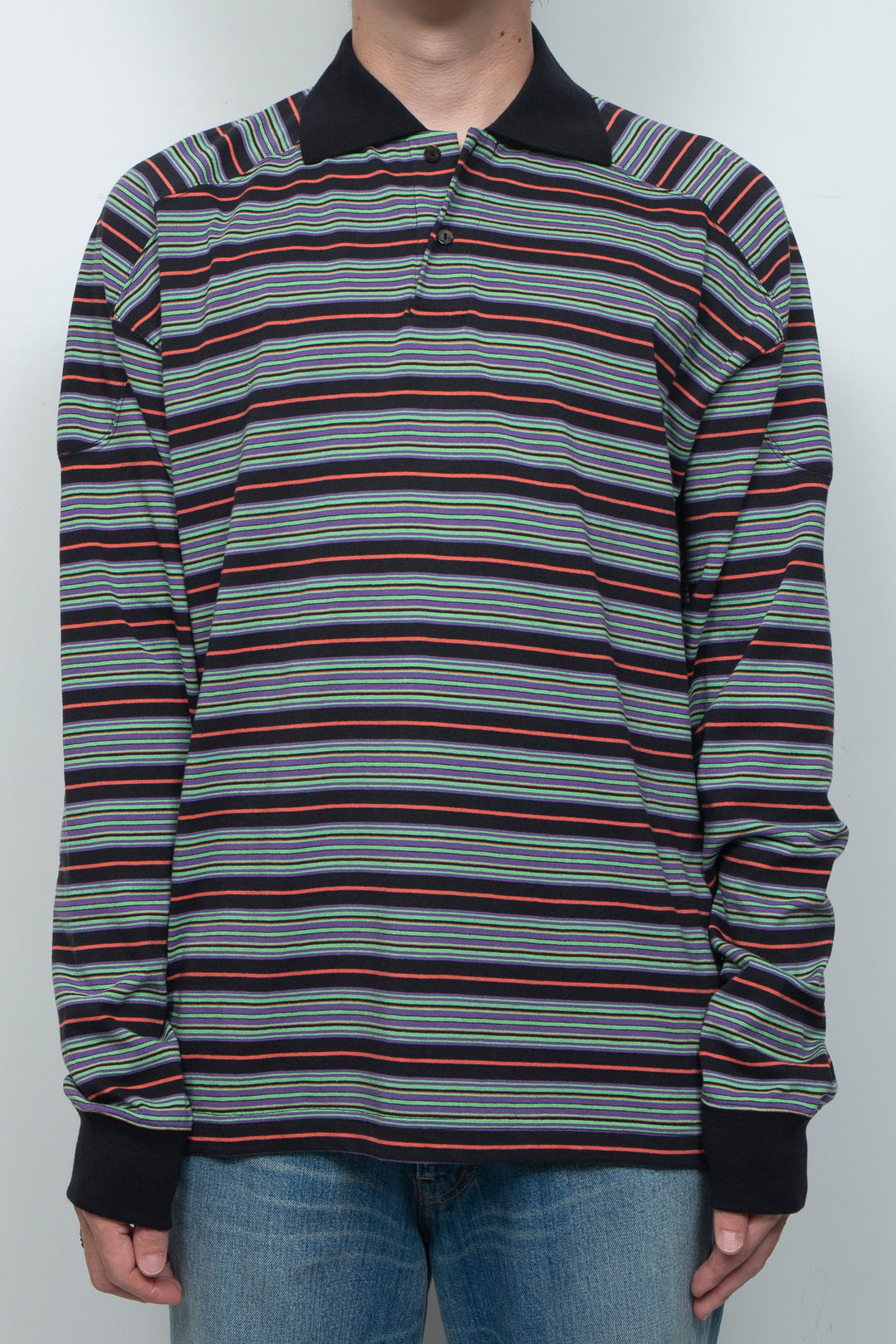 "ROESIE's" Nostalgic Border Polo Shirt BLACK