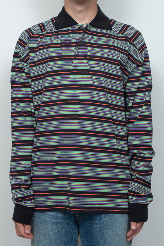 "ROESIE's" Nostalgic Border Polo Shirt BLACK