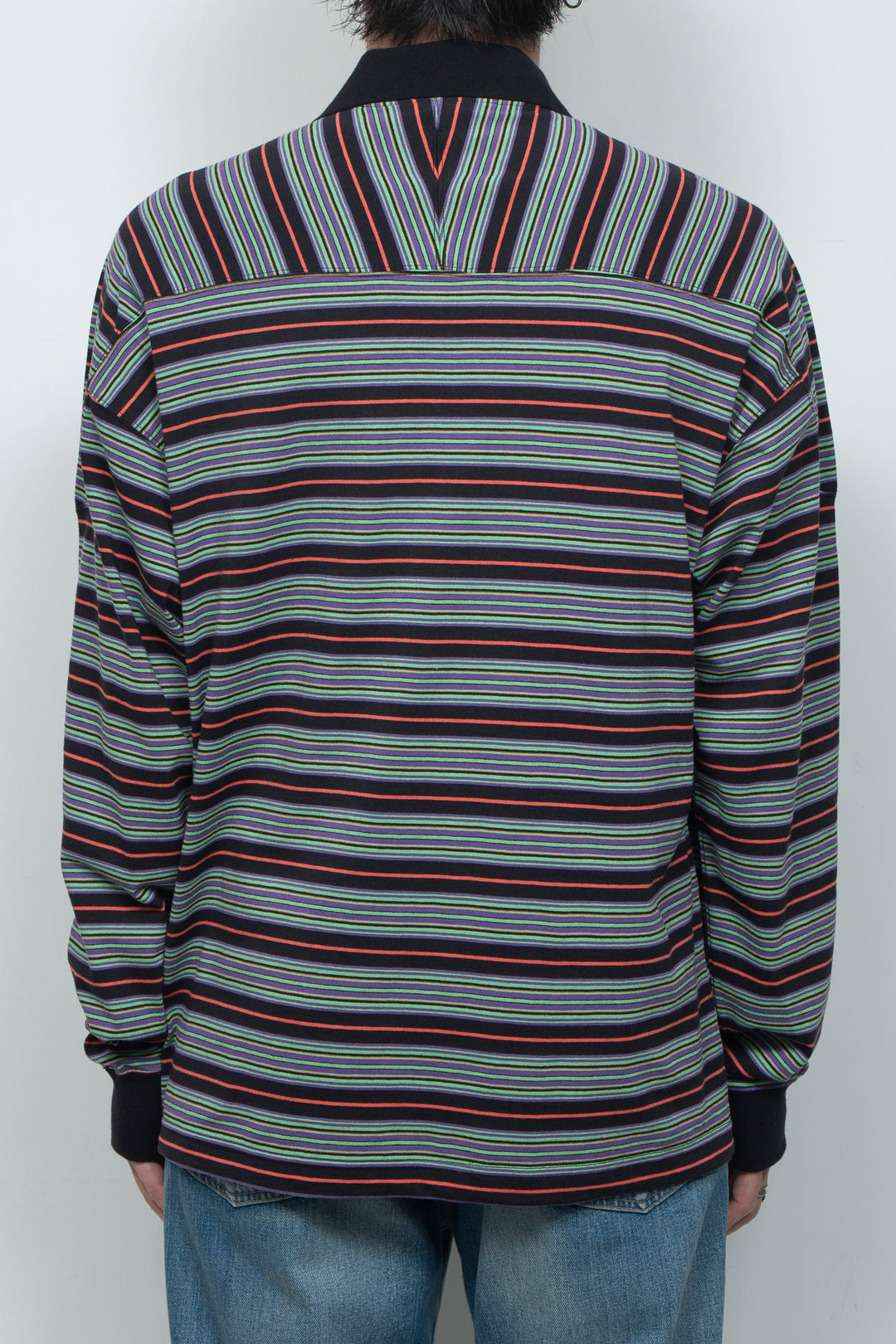 "ROESIE's" Nostalgic Border Polo Shirt BLACK