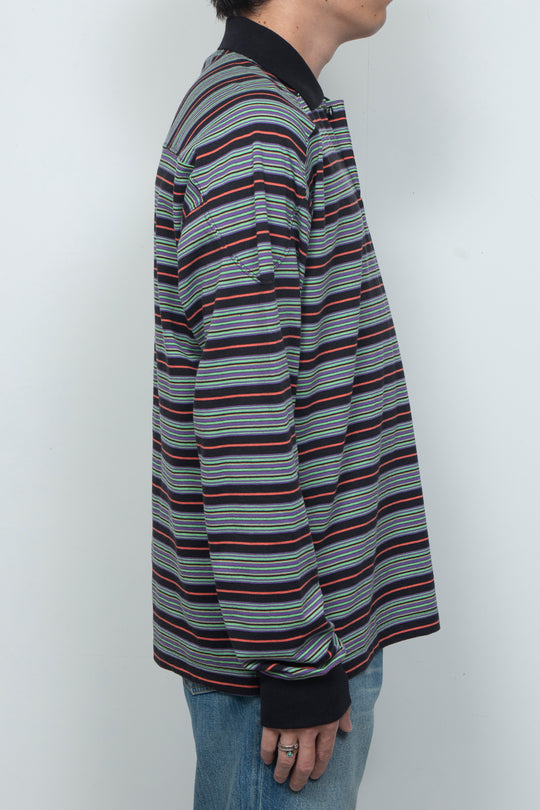 "ROESIE's" Nostalgic Border Polo Shirt BLACK