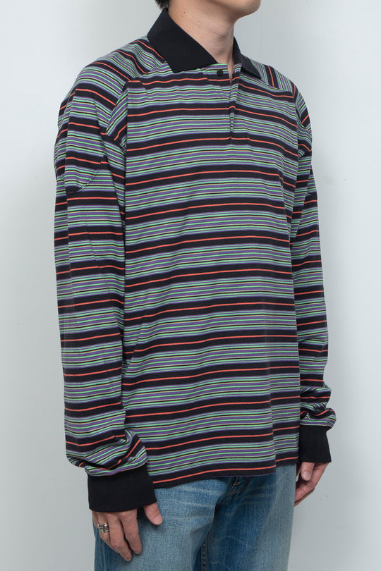 "ROESIE's" Nostalgic Border Polo Shirt BLACK