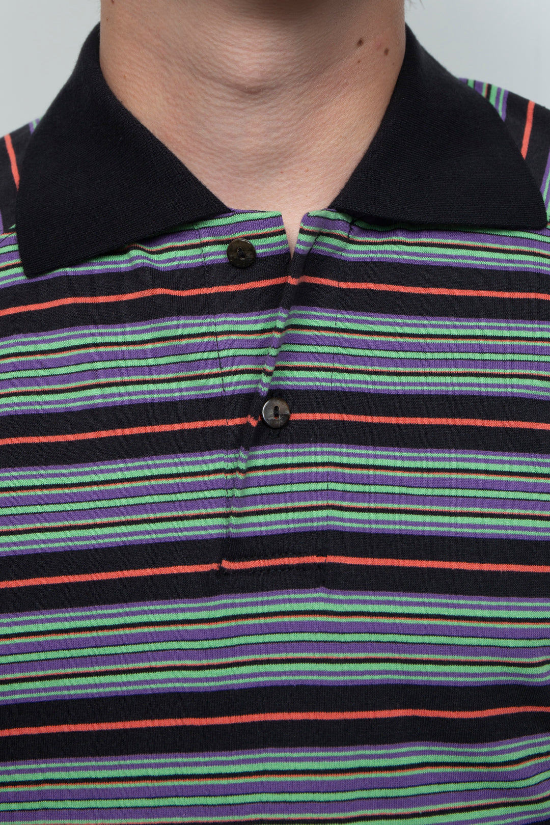 "ROESIE's" Nostalgic Border Polo Shirt BLACK