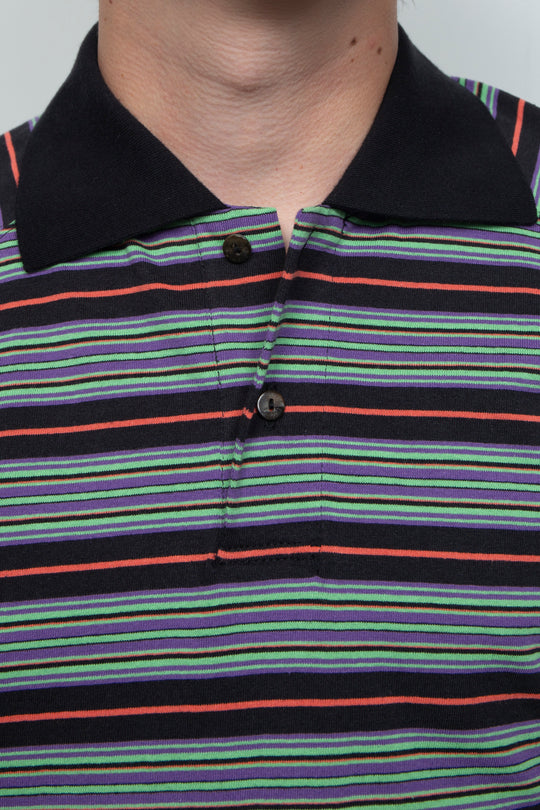 "ROESIE's" Nostalgic Border Polo Shirt BLACK