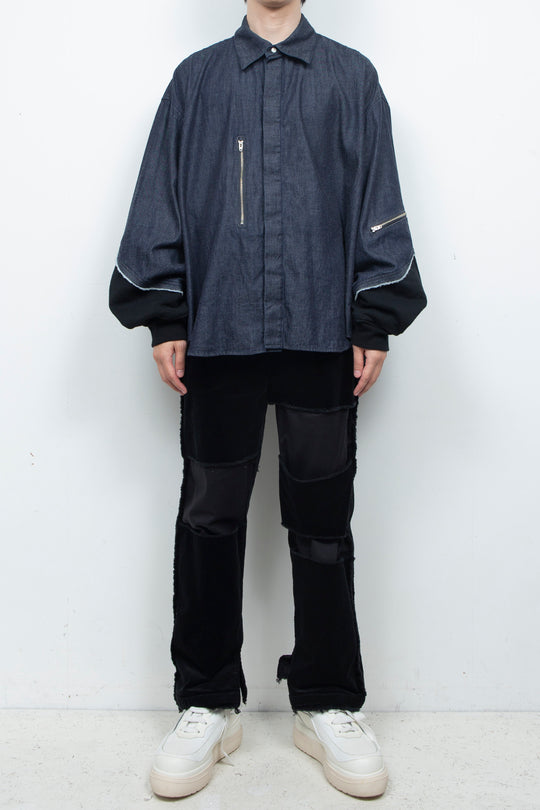 Light-oz denim twisted sleeves shirt INDIGO WASHED