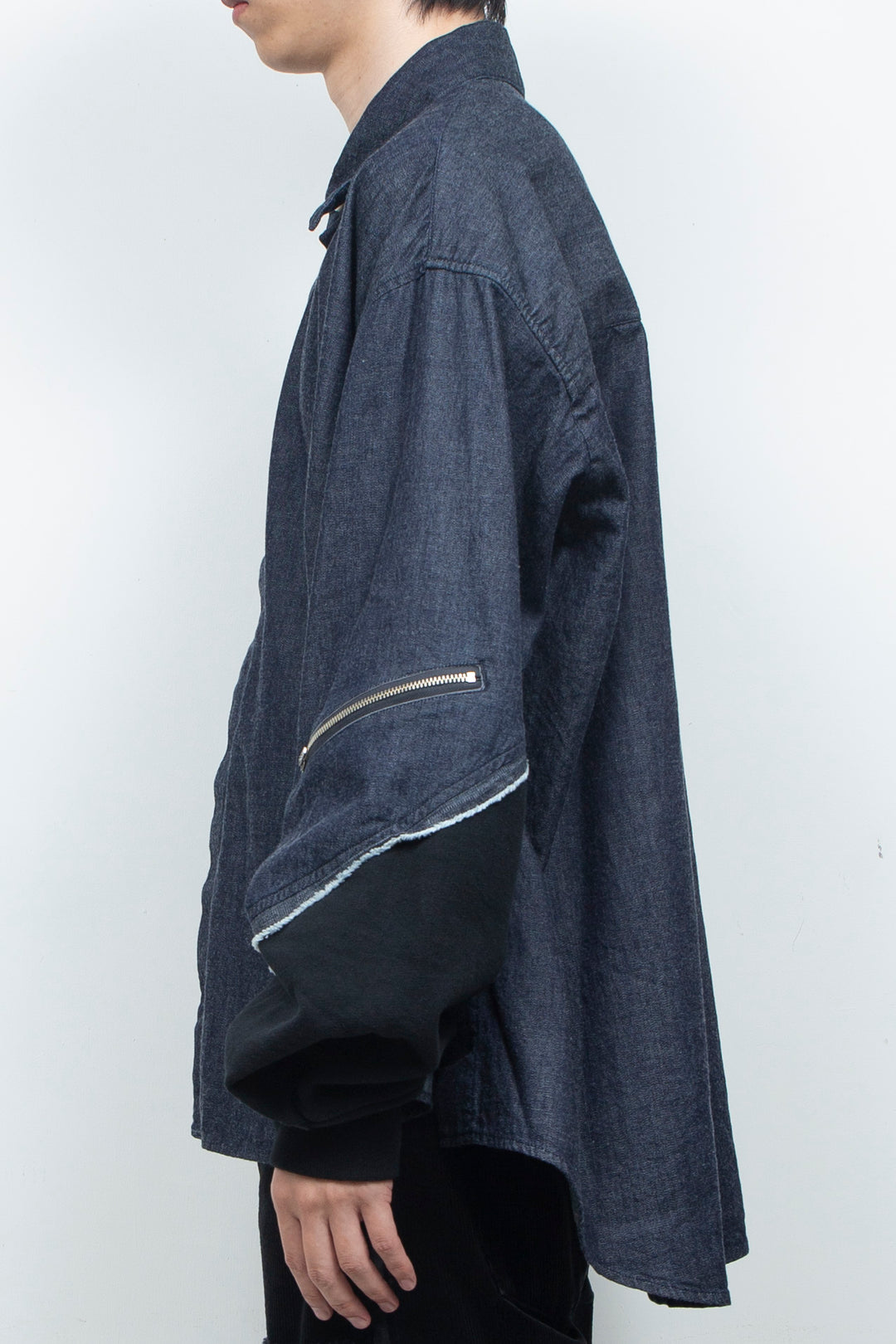 Light-oz denim twisted sleeves shirt INDIGO WASHED