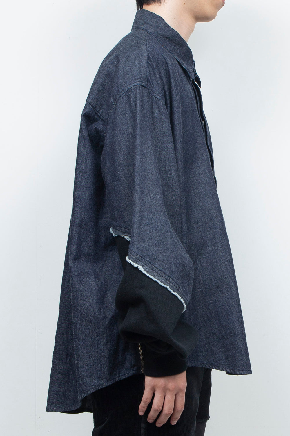 Light-oz denim twisted sleeves shirt INDIGO WASHED