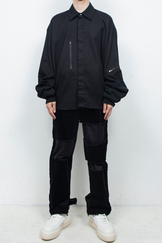 Light-oz denim twisted sleeves shirt BLACK WASHED