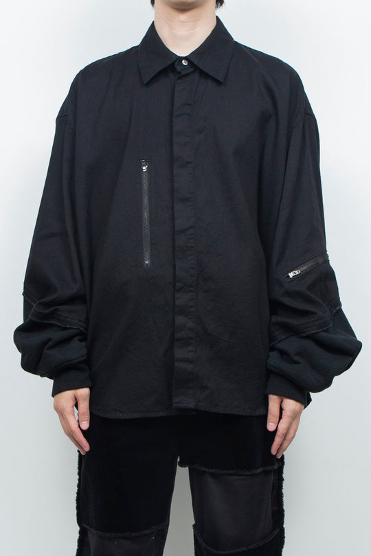 Light-oz denim twisted sleeves shirt BLACK WASHED