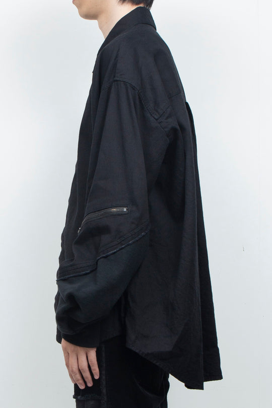 Light-oz denim twisted sleeves shirt BLACK WASHED