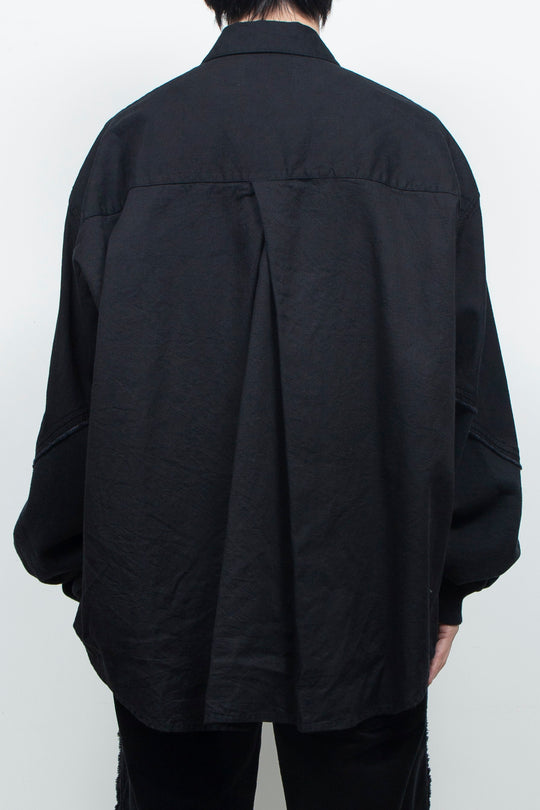 Light-oz denim twisted sleeves shirt BLACK WASHED