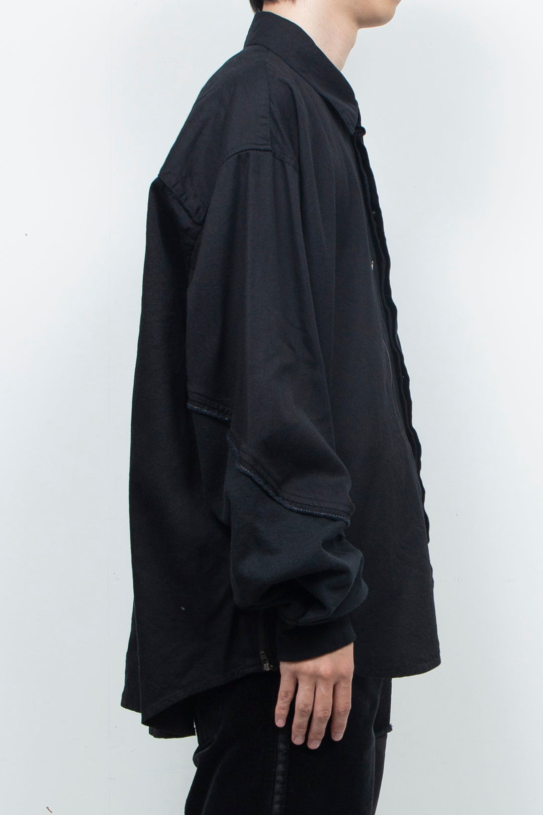 Light-oz denim twisted sleeves shirt BLACK WASHED