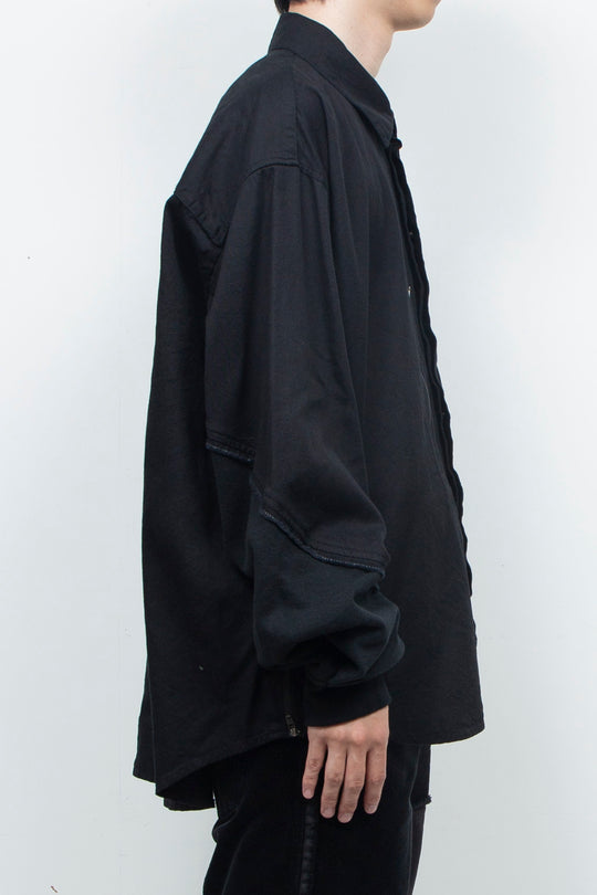 Light-oz denim twisted sleeves shirt BLACK WASHED