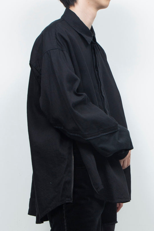 Light-oz denim twisted sleeves shirt BLACK WASHED