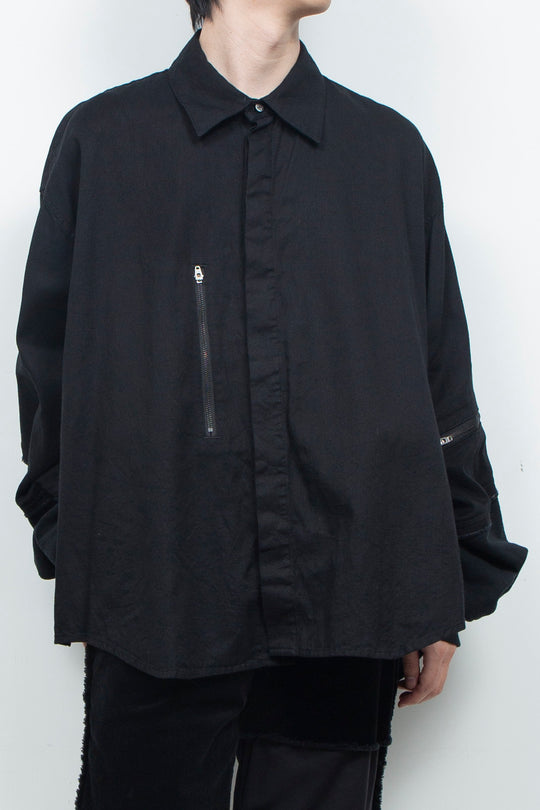 Light-oz denim twisted sleeves shirt BLACK WASHED