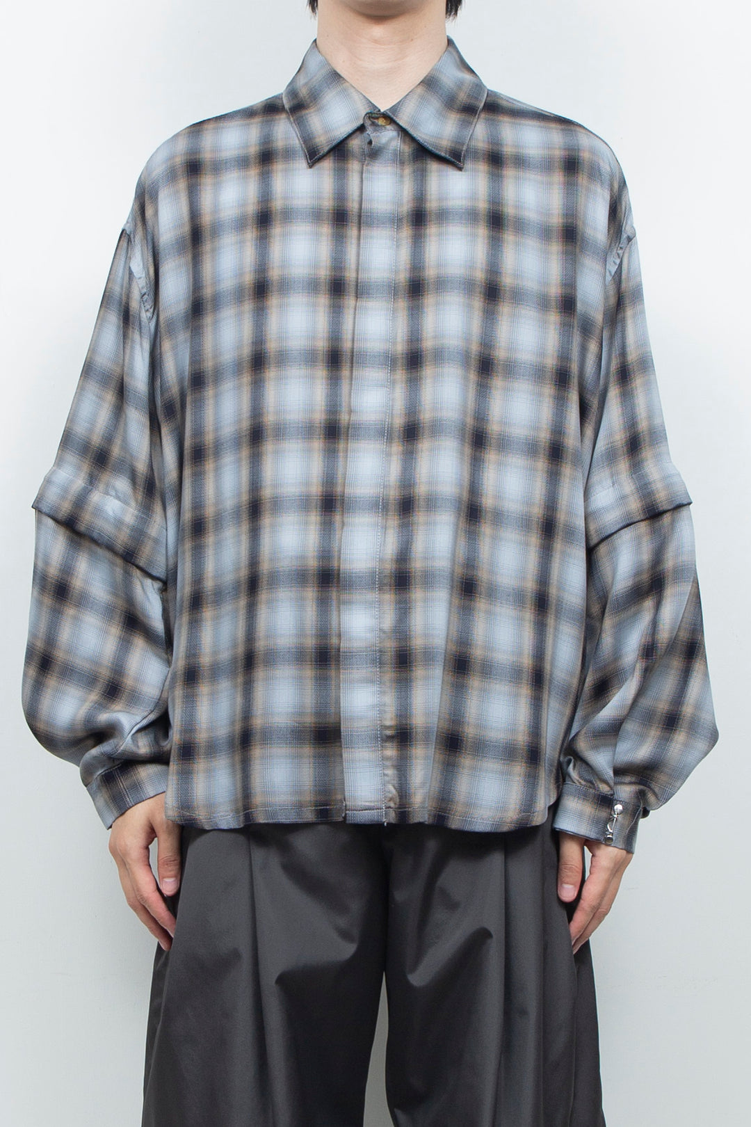Amunzen Detachable Sleeve Shirt BLUE CHECK