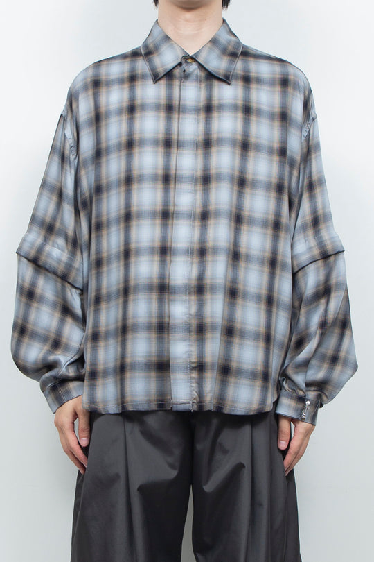 Amunzen Detachable Sleeve Shirt BLUE CHECK