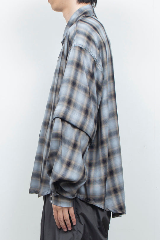 Amunzen Detachable Sleeve Shirt BLUE CHECK