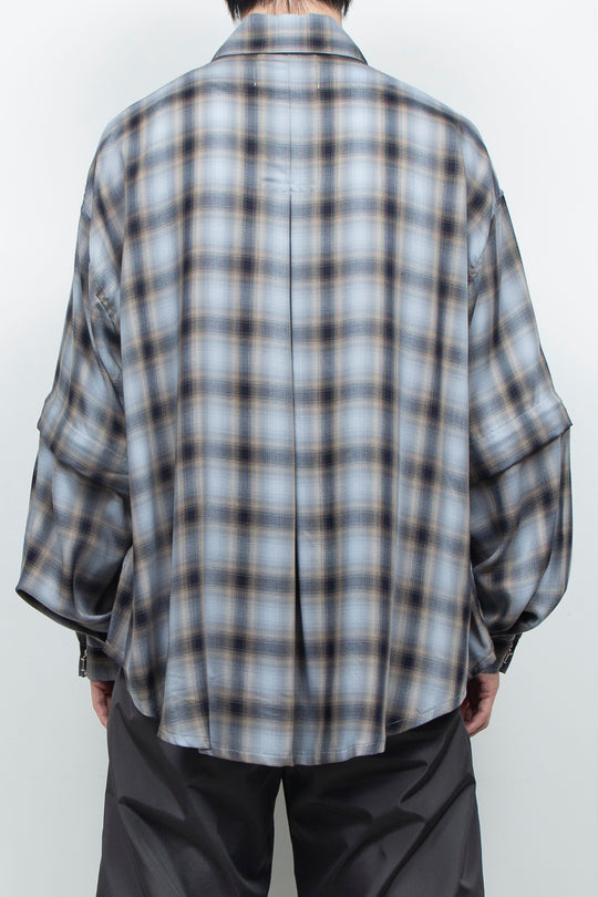 Amunzen Detachable Sleeve Shirt BLUE CHECK