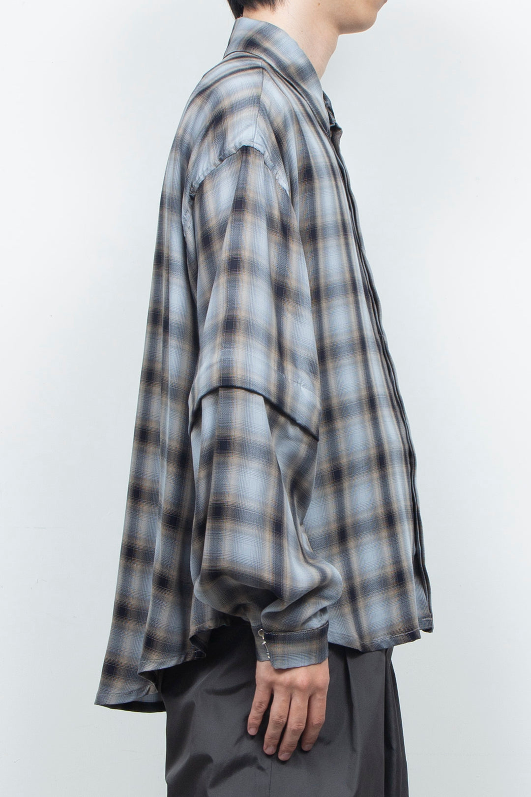 Amunzen Detachable Sleeve Shirt BLUE CHECK