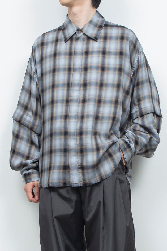 Amunzen Detachable Sleeve Shirt BLUE CHECK
