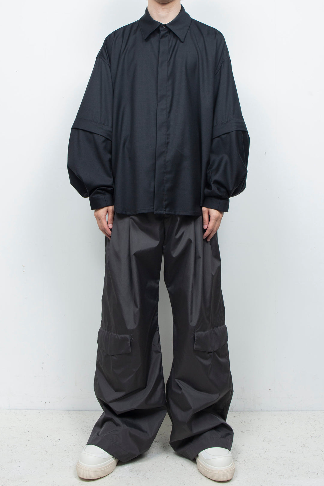 Super 140s Wool Detachable Sleeves Shirt BLACK